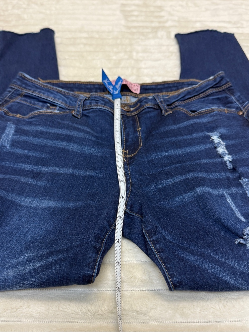 Wax Jean: Women’s / Junior Distressed Skinny Jean, Dark Blue, Size 7 - Picture 6 of 10